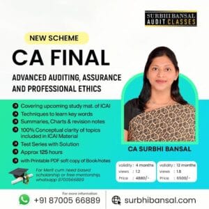 Video Lecture Advanced Auditing Assurance and Professional Ethics For CA Final New Scheme by Surbhi Bansal Applicable for May/Nov 2024 and Onwards Attempt Available in Google Drive