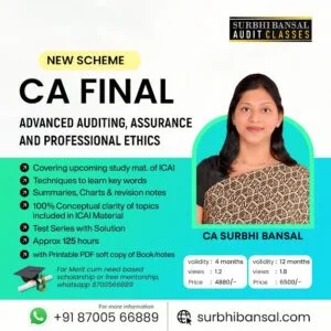 Video Lecture Advanced Auditing Assurance and Professional Ethics For CA Final New Scheme by Surbhi Bansal Applicable for May/Nov 2024 and Onwards Attempt Available in Google Drive