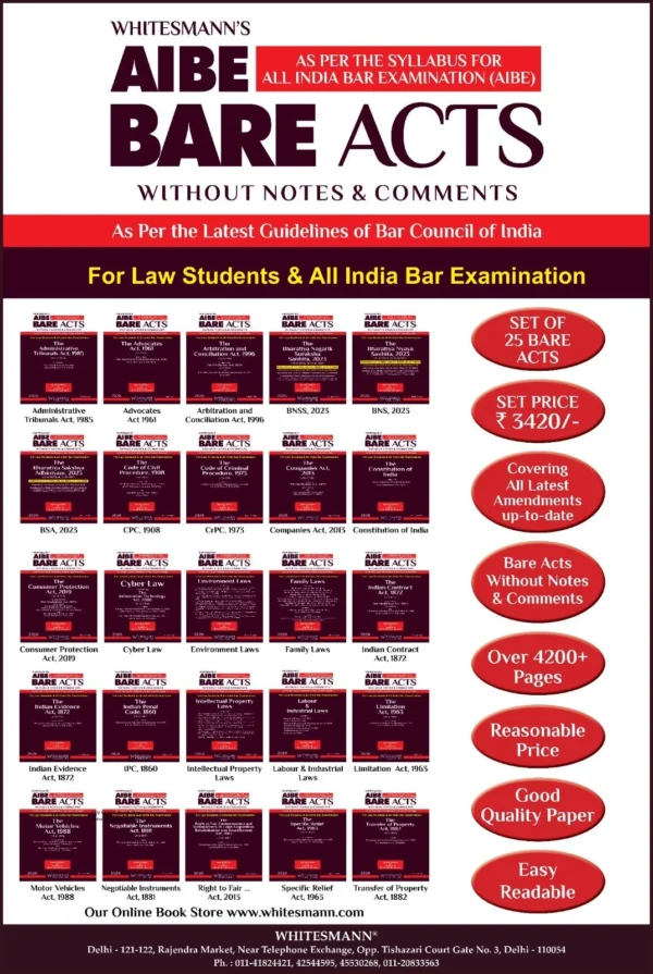 Whitemann Combo Essential List of Bare Acts Without Short Notes & Comments Special Editions for Students of All India Bar Examination (AIBE) English Edition 2026