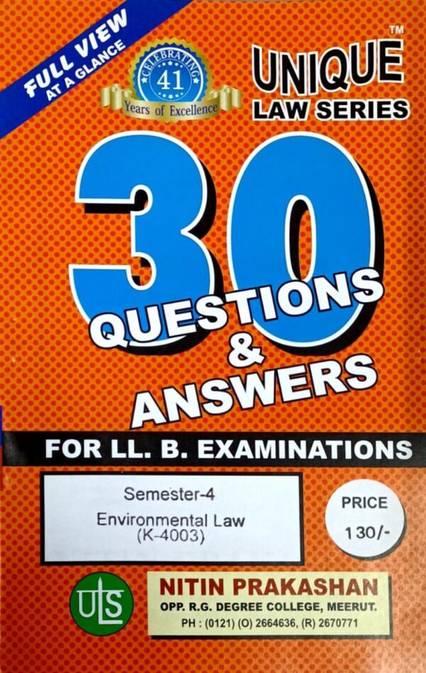 Nitin Prakashan Unique Law Series 30 Questions & Answers Semester-4 Environment Law (K-403) for LLB Exams.2025