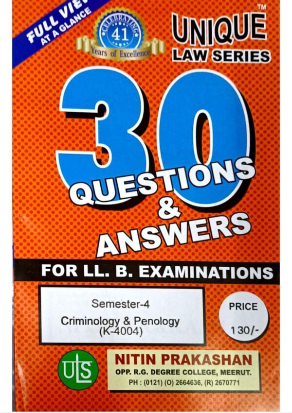Nitin Prakashan Unique Law Series 30 Questions & Answers Semester-4 Criminology and Penology (K-404) for LLB Exams 2025