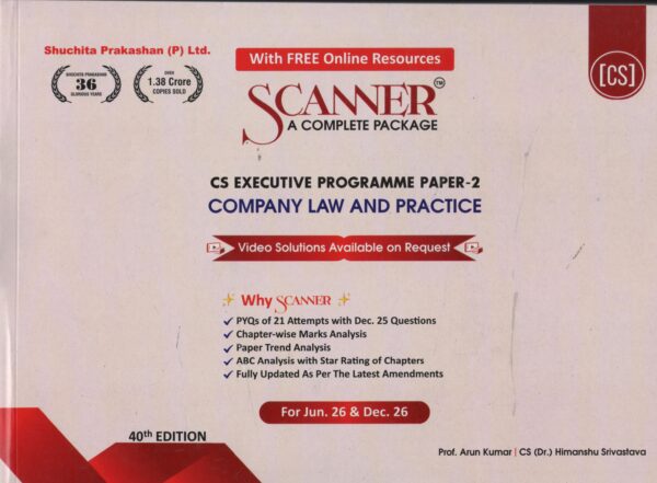 Shuchita Prakashan Solved Scanner Company Law And Practice for CS Executive Programme Paper-2 Applicable for Jun 2026 Dec 2026 40th Edition 2026