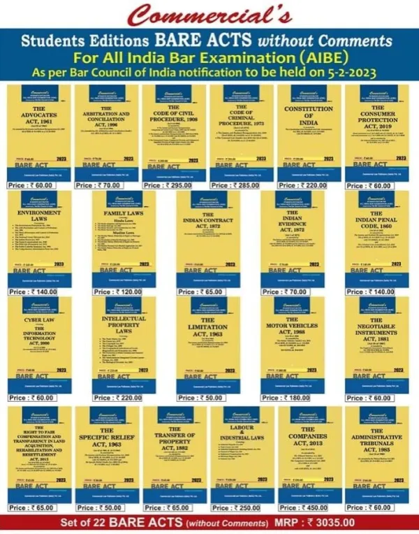 Commercial All India Bar Examination (Bare Acts without Short Notes) Set of 25 Books Edition 2026
