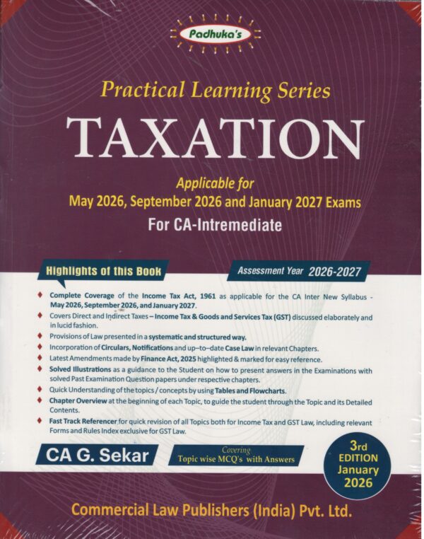 COMMERCIALCA Inter Padhuka Practical Learning Series Taxation By CA G.Sekar Applicable May 2026 /Sep 26 / Jan 27 Exam
