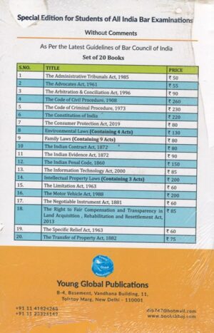 Young Global All India Bar Examination (Bare Acts without Short Notes) Set of 20 Books Edition 2024