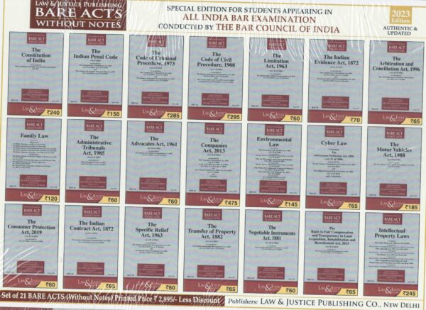 Law&Justice All India Bar Examination (Bare Acts without Short Notes) Set of 21 Books Edition 2023