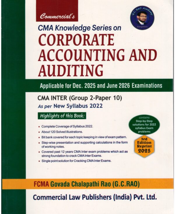 Commercial CMA Knowledge Series on Corporate Accounting And Auditing for CMA Inter (Group 2 - Paper 10) by Govada Chalapathi Applicable for Dec. 2025 & June 2026 Examinations