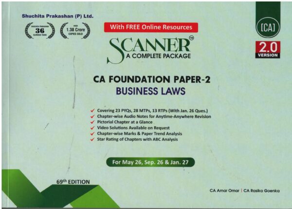 Shuchita Prakashan Solved Scanner Business Laws for CA Foundation Paper-2 by CA Amar Omar & CA Rasika Goenka Applicable for May 2026/Sept.2026 and Jan.2027Exam
