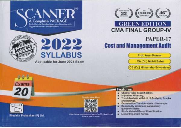 Shuchita Solved Scanner CMA Final Group IV (Syllabus 2022) Paper 17 Cost and Management Audit by ARUN KUMAR & RAJIV SINGH Applicable for June 2024 Exams