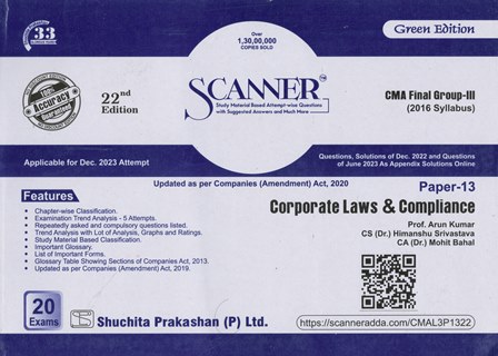 Shuchita Solved Scanner CMA Final Gr III Paper 13 Corporate Laws and Compliance by ARUN KUMAR, HIMANSHU SRIVASTAVA & MOHIT BAHAL Applicable Dec 2023 Exams