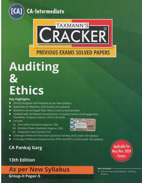 Taxmann Cracker Auditing & Ethics for CA Inter New Syllabus 2023 by Pankaj Garg Applicable For May/Nov 2024 Exams