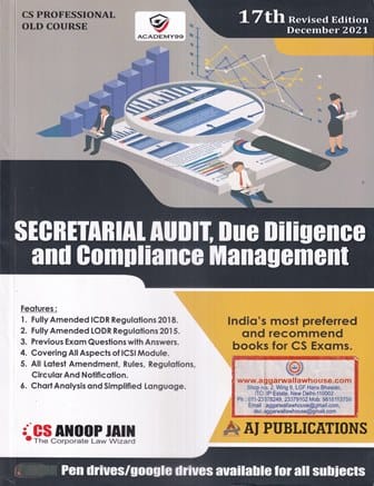 AJ Publications Secretarial Audit Due Diligence and Compliance Management Old Course for CS Professional By ANOOP JAIN Applicable for Dec.2021 Exams