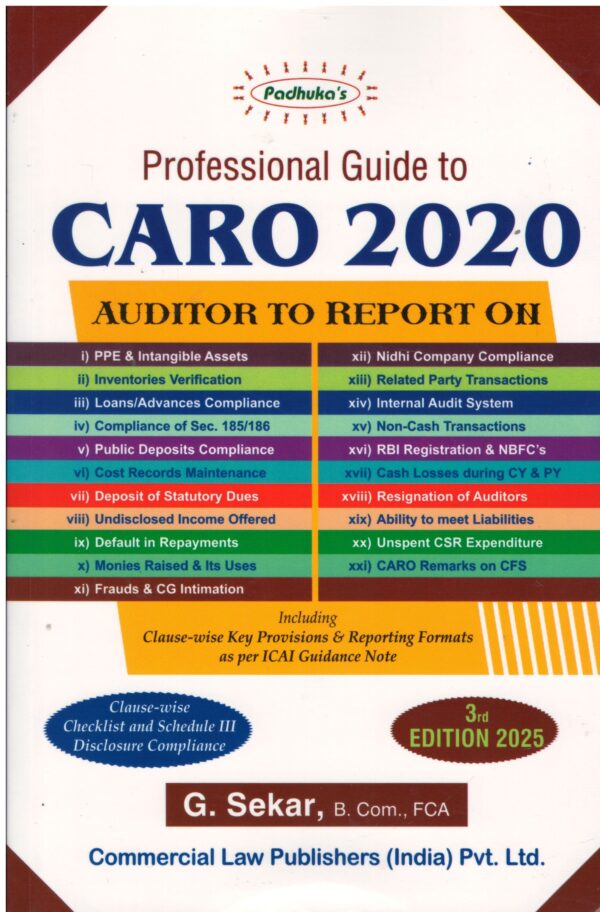 Commercial's Professional Guide to CARO 2020 Auditor To Report On By CA G SEKAR 3rd Edition 2025