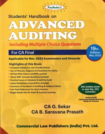 Commercial's Padhuka's Students Handbook on Advanced Auditing Including Multiple Choice Questions for CA Final - New Syllabus by G SEKAR & B SARAVANA PRASATH Applicable for Nov 2023 Exam