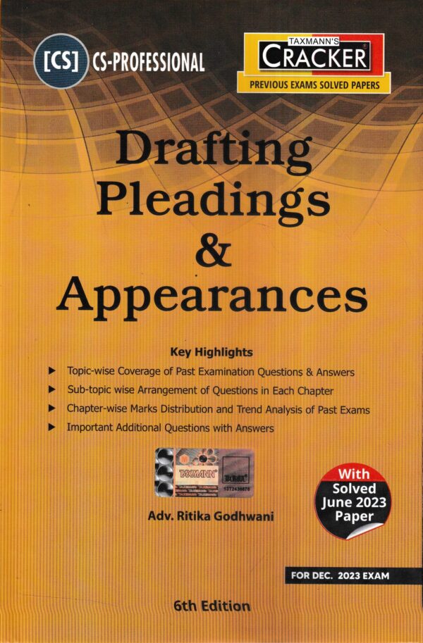 Taxmann Cracker Drafting Pleadings & Appearances for CS Professional by Ritika Godhwani Applicable for May/Dec 2023  Exams