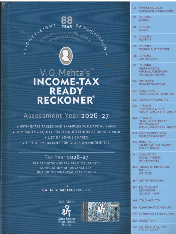 VG MEHTA'S Income Tax Ready Reckoner by NV Mehta  Assessment Year 2026-2027