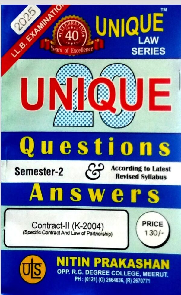Nitin Prakashan Unique Law Series 30 Questions & Answers Semester-2 Contract-II (K-204) for LLB Exams.2025