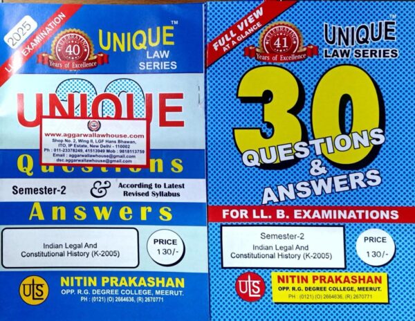 Nitin Prakashan Unique Law Series 30 Questions & Answers Semester-2 Indian Legal and Constitutional History (K-205) for LLB Exams.2025