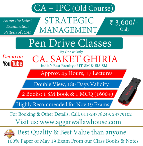 Strategic Management Pendrive Classes for CA IPC ( Old Course ) by SAKET GHIRIA Applicable for Nov 2019 Exams