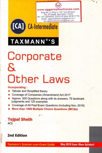 Taxmann Corporate & Other Laws for CA Intermediate by TEJPAL SHETH As per new syllabus Applicable for May 2019 Exams