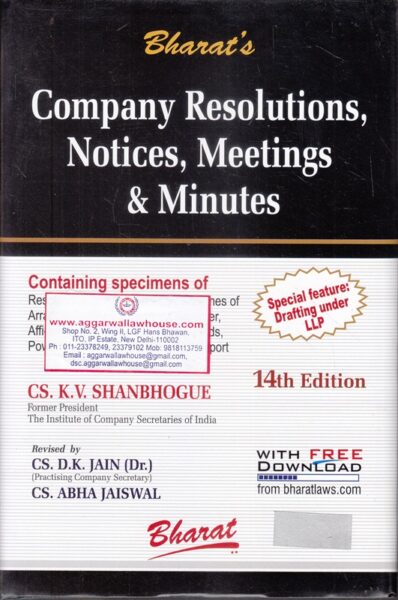 Bharat's Company Resolutions Notices Meetings & Minutes by KV SHANBHOGUE Edition 2019
