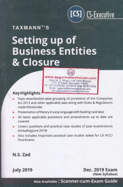 Taxmann's Setting up of Business Entities & Closure CS Executive New Syllabus For Dec 2019 Exam
