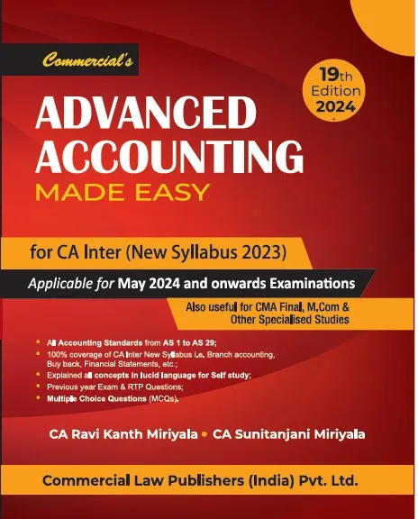 Commercal Advanced Accounting Made Easy for CA Inter (New Syllabus 2023) by RAVI KANTH MIRIYALA & SUNITANJANI MIRIYALA Applicable For May 2024 Exams