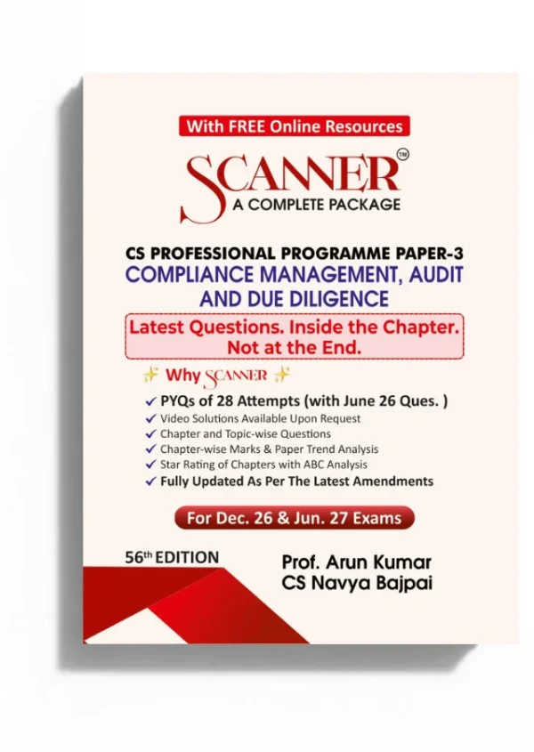Shuchita Prakashan Solved Scanner Compliance Management, Audit and Due Diligence for CS Professional Programme Paper-3 Applicable for Dec 2026 June 2027 56rd Edition 2027 Exam