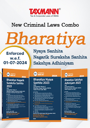 Taxmann Combo Bare Acts New Criminal Laws Bharatiya Nyaya Sanhita 2023, Bharatiya Nagarik Suraksha Sanhita 2023, Bharatiya Sakshaya Adhiniyam 2023 Set of 3 Books Edition 2024