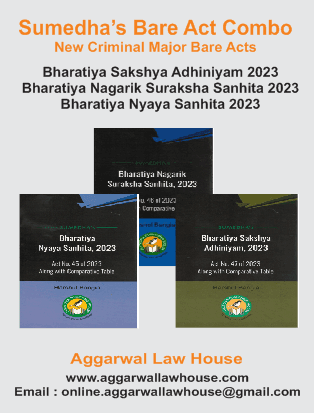 Sumedha Bare Act Combo Set of New Criminal Major Acts ( Bharatiya Sakshya Adhiniyam 2023, Bharatiya Nagarik Suraksha Sanhita 2023, Bharatiya Nyaya Sanhita 2023 ) by Harshul Bangia Edition 2024