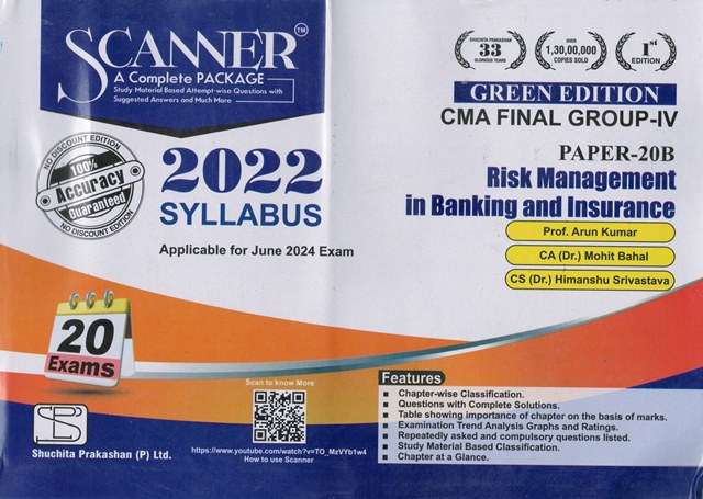 Shuchita Risk Management in Banking and Insurance for CMA Final Paper 20B (Syllabus 2022) by Arun kumar and Mohit Bahal Applicable for May 2024 Exam