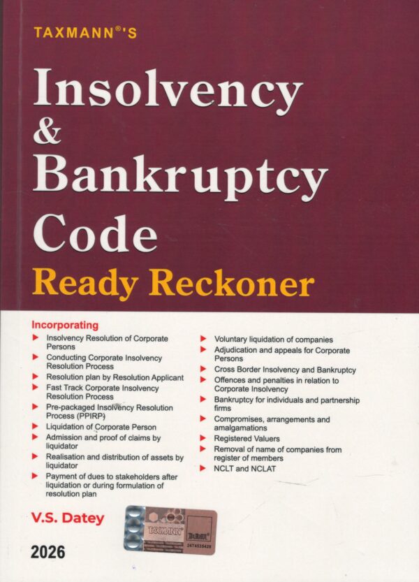 Taxmann Insolvency & Bankruptcy Code Ready Reckoner by VS Datey Edition 2026