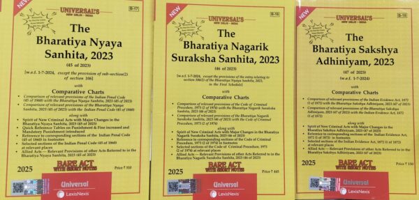 Universal Combo Bare Acts Set Bharatiya Nyaya Sanhita 2023, Bharatiya Nagarik Suraksha Sanhita, 2023 & Bharatiya Sakshya Adhiniyam, 2023 Edition 2026