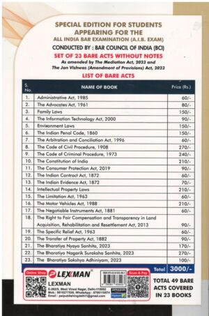 LEXMAN ALL INDIA BAR EXAMINATION (A.I.B. EXAM) SET OF 23 BARE ACTS WITHOUT NOTES EDITION 2025