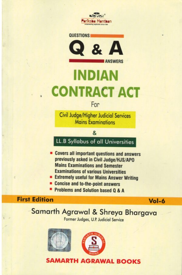 Pariksha Manthan Q&A Indian Contract Act by Shreya Bhargava & Samarth Agrawal 1st Edition 2023