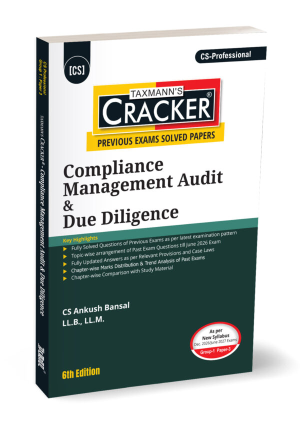 Taxmann Cracker Compliance Management Audit & Due Diligence for CS Professional Group-1 Paper-3 Applicable for Dec. 2026/June 2027 Exams .6th Edition