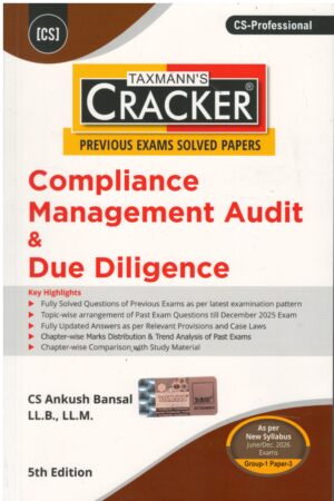 Taxmann Cracker Compliance Management Audit & Due Diligence for CS Professional Group-1 Paper-3 Applicable for  June/Dec. 2026 Exams 5th January 2026