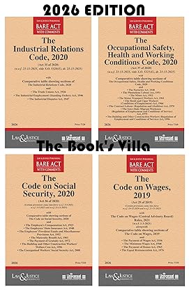 Law& Justice Set of 4 Bare Act with Comments The Occupational Safety Health and Working Conditions Code 2020,Code On Social Security 2020,Industrial Relations Code 2020,Code on Wages 2019 Editon 2026