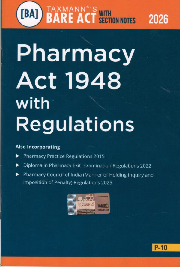 Taxmann Bare Act with Section Notes Pharmacy Act 1948 with Regulations Edition 2026