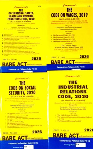 Commercial  Bare Act Set Of 4 books Code on Social Security 2020,Industrial Relations Code 2020,Code on Wages 2019 Occupational Safety Health and Conditions Code 2020 Edition 2026