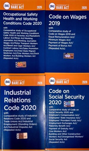 Taxmann Bare Act Set Of 4 books Code on Social Security 2020,Industrial Relations Code 2020,Code on Wages 2019 Occupational Safety Health and Conditions Code 2020 Edition 2026