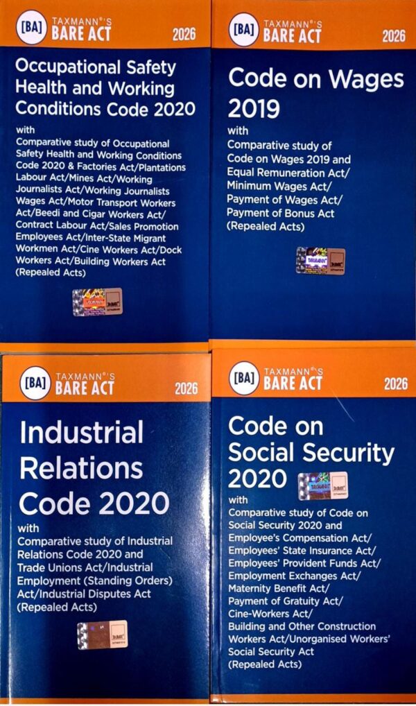 Taxmann Bare Act Set Of 4 books Code on Social Security 2020,Industrial Relations Code 2020,Code on Wages 2019 Occupational Safety Health and Conditions Code 2020 Edition 2026