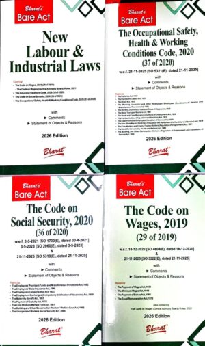 Bharat Bare Act Set Of 4 books Code on Social Security 2020,Industrial Relations Code 2020,Code on Wages 2019 Occupational Safety Health and Conditions Code 2020 Edition 2026