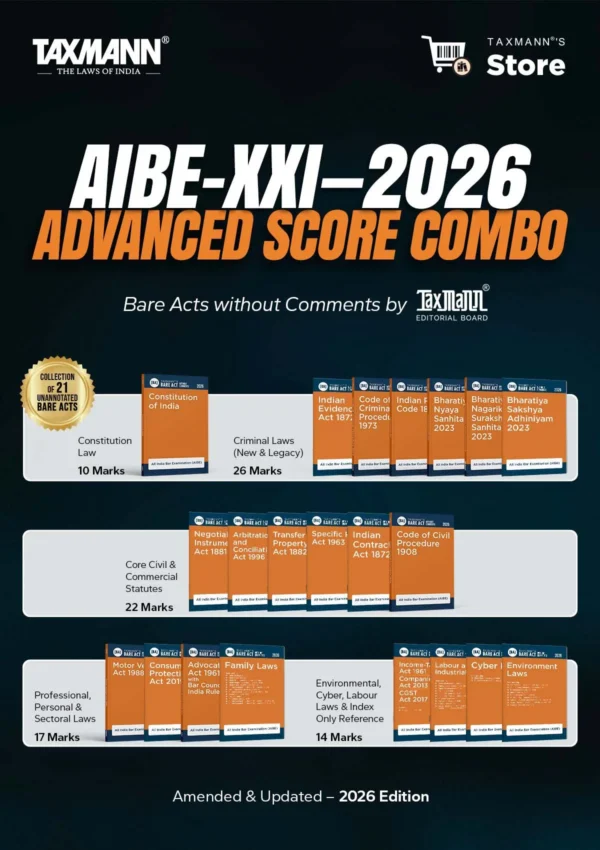 Taxmann AIBE-XXI 2026 Advanced Score Combo Bare Acts without Comments Set of 21 Edition May 2026