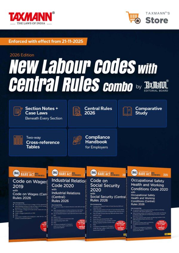 Taxmann Bare Act with SectionNotes  Set Of 4 books Code on Social Security 2020,Industrial Relations Code 2020,Code on Wages 2019 Occupational Safety Health and Conditions Code 2020 Edition 2026