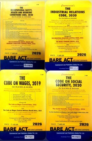 Commercial Bare Act Set Of 4 books Latest Notification Code on Social Security 2020,Industrial Relations Code 2020,Code on Wages 2019 Occupational Safety Health and Conditions Code 2020 Edition 2026