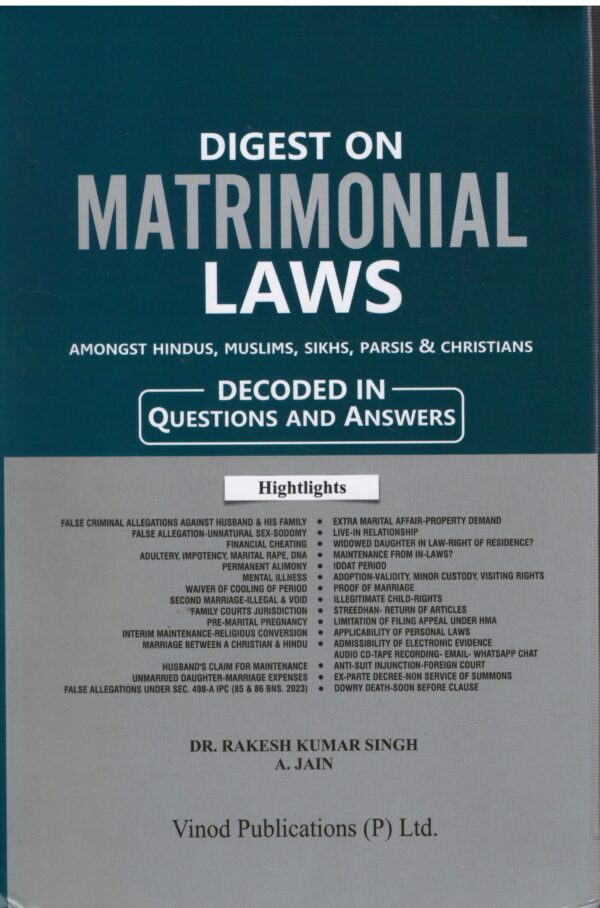 Vinod Publication Digest on Matrimonial Laws By Dr.Rakesh Kumar Singh A.Jain Edition 2026