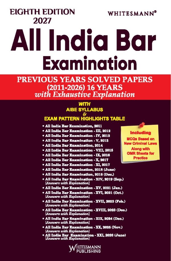 Whitesmann All India Bar Examination English Previous Years Solved Papers ( 2011-2026 ) By V.K.Takkar 8th Edition 2027