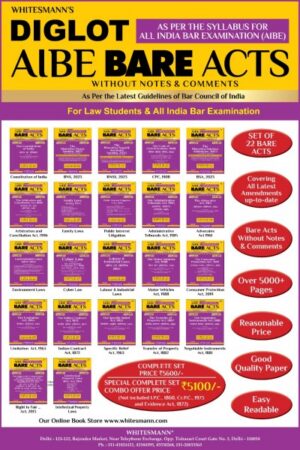 Whitemann Combo Essential List of Bare Acts Without Notes All India Bar Examination (AIBE) Diglot Set of 22 books Diglot Edition 2027